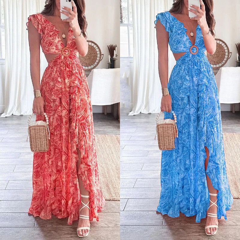 Anni Floral Summer Maxi Dress In Blue