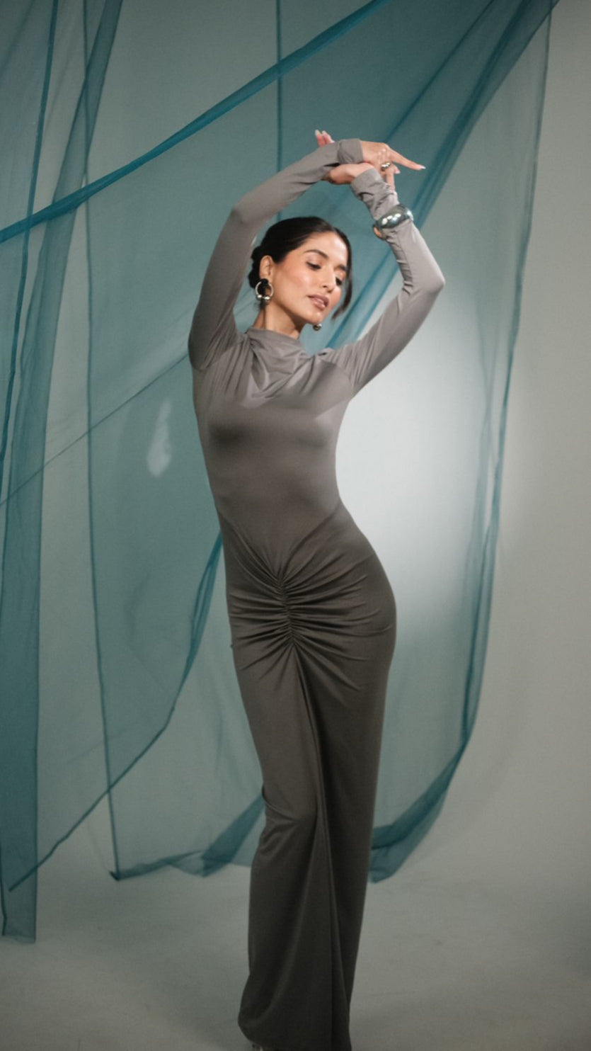 Junifar Statement Bodycon Maxi Dress In Grey