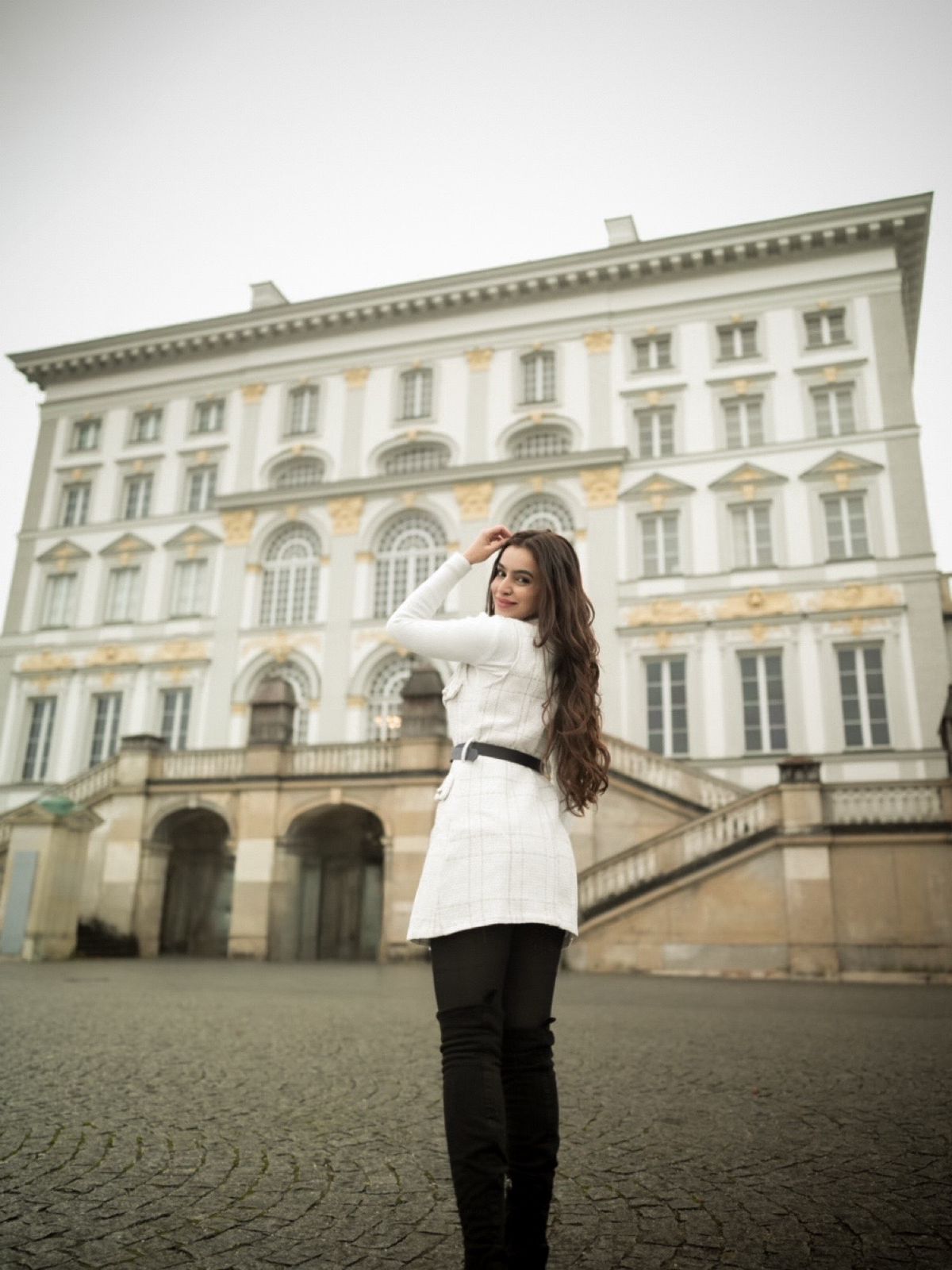 Rader Set of Top and Woolen Tweed Dress In White