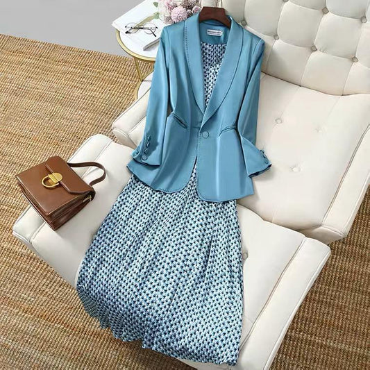 Willa A Line Dress with Blazer In Blue