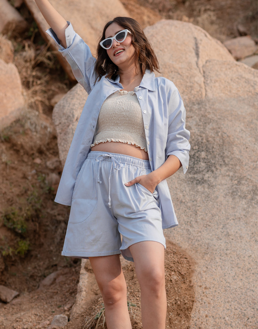 Baby Blue Shirt & Shorts Co-ord Set