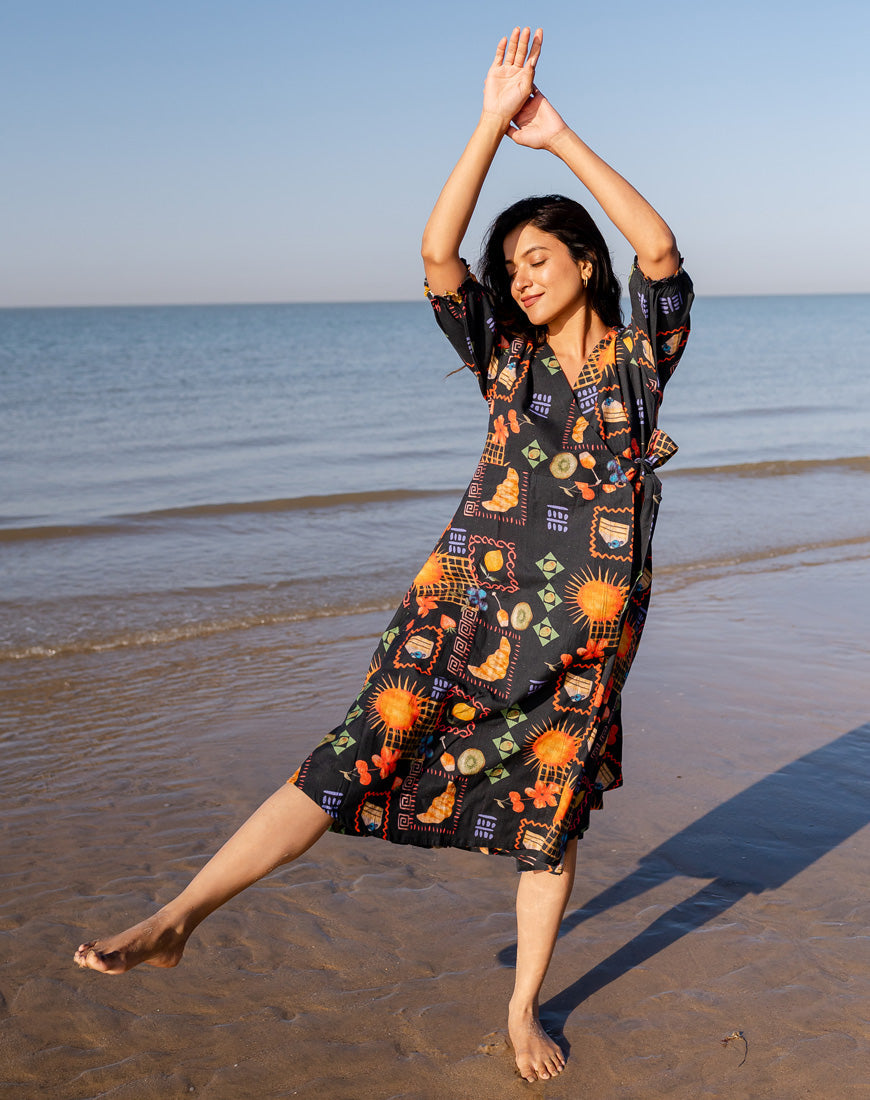 Galaxy Black Wrap Dress