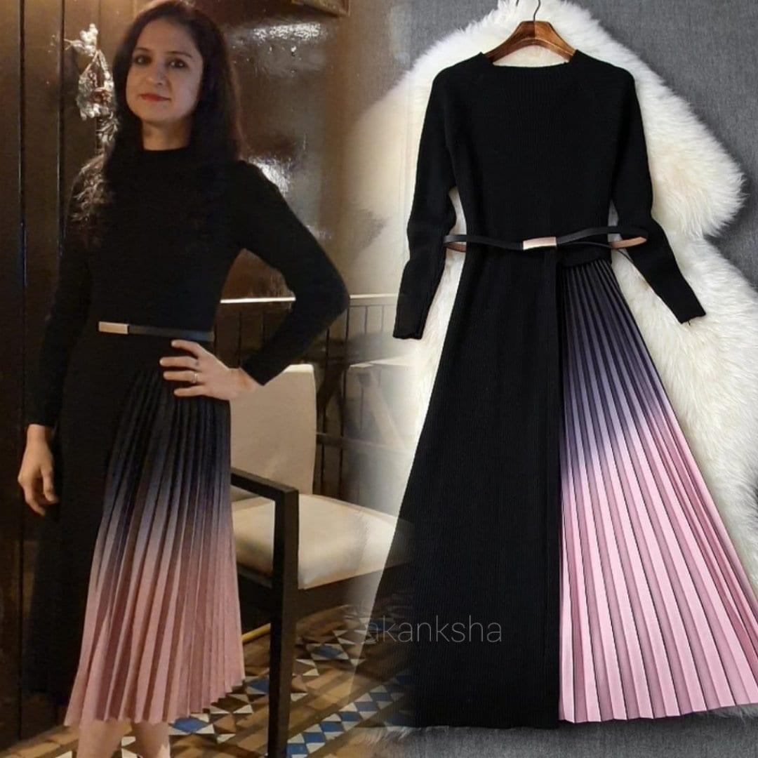 Gradient Pleated Dress in Black