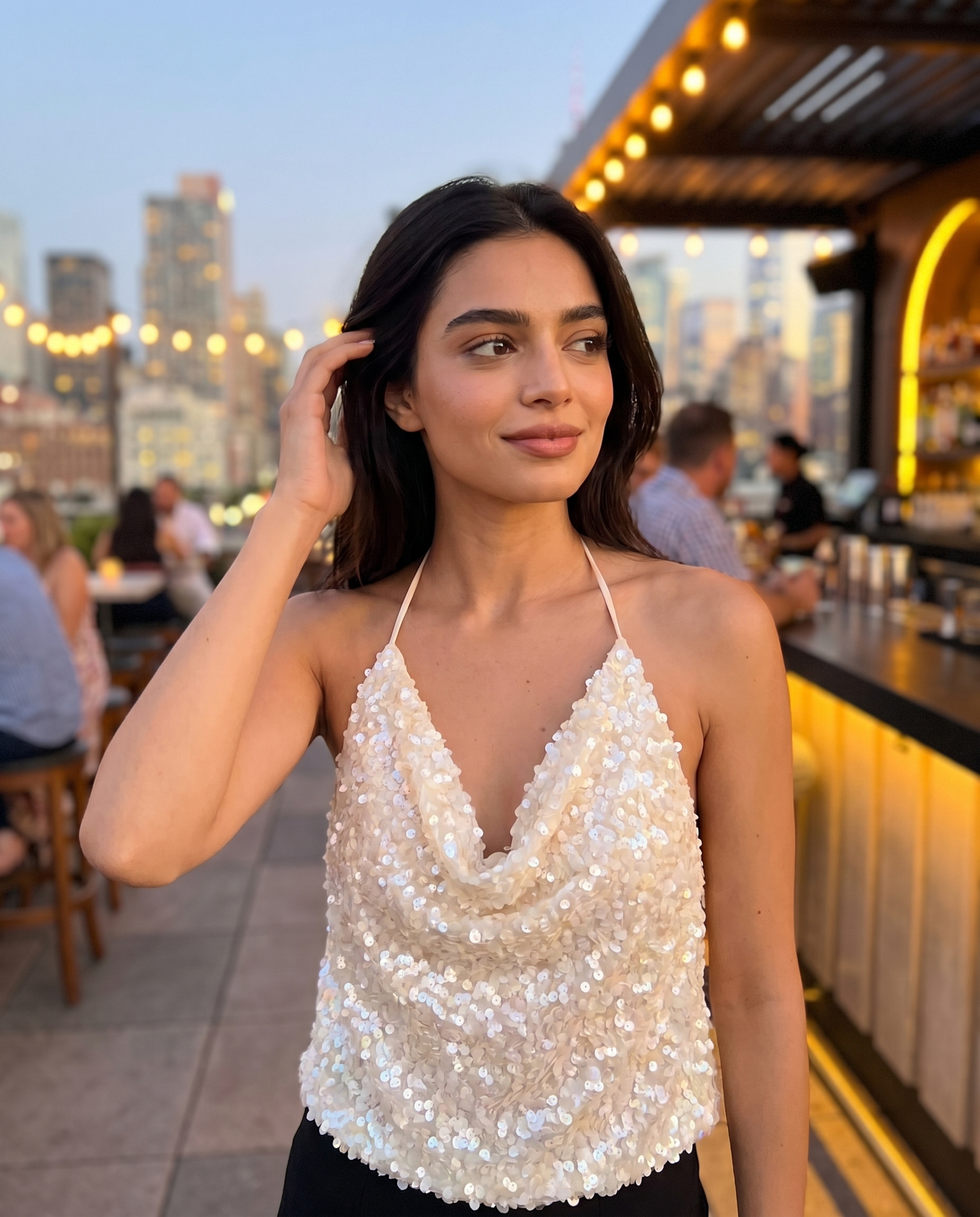 Vee Sequin Cowl Top