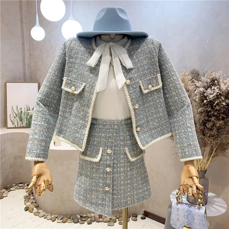 Hazel Statement Coord Set - Tweed In Ice Blue