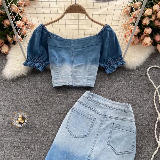 Laurel Denim Coord Set In Light Blue