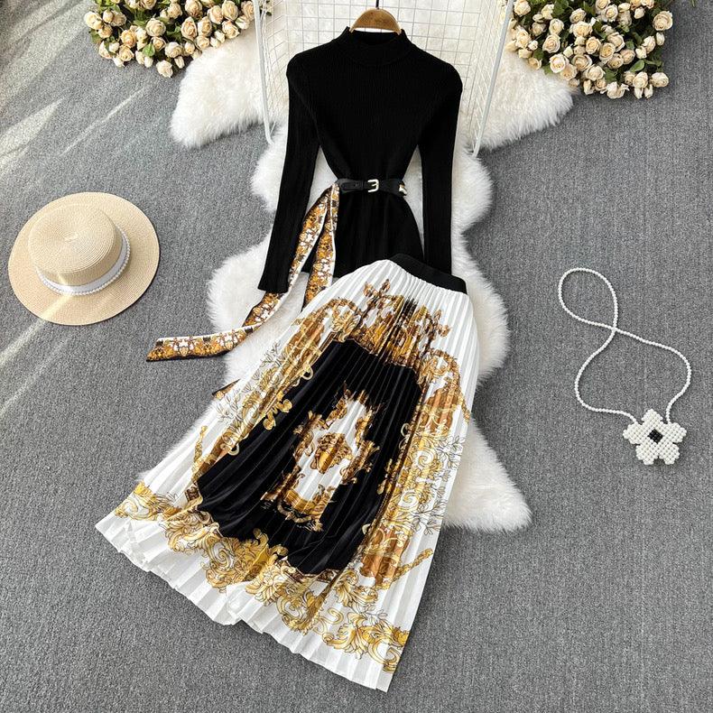 Madine Vintage Coord Set with Belt In Black