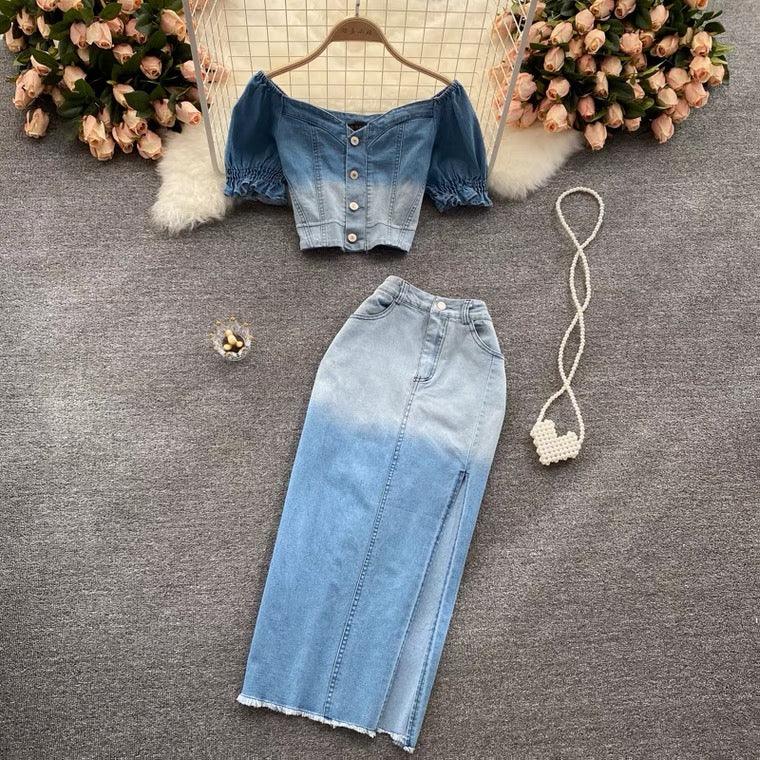 Laurel Denim Coord Set In Light Blue
