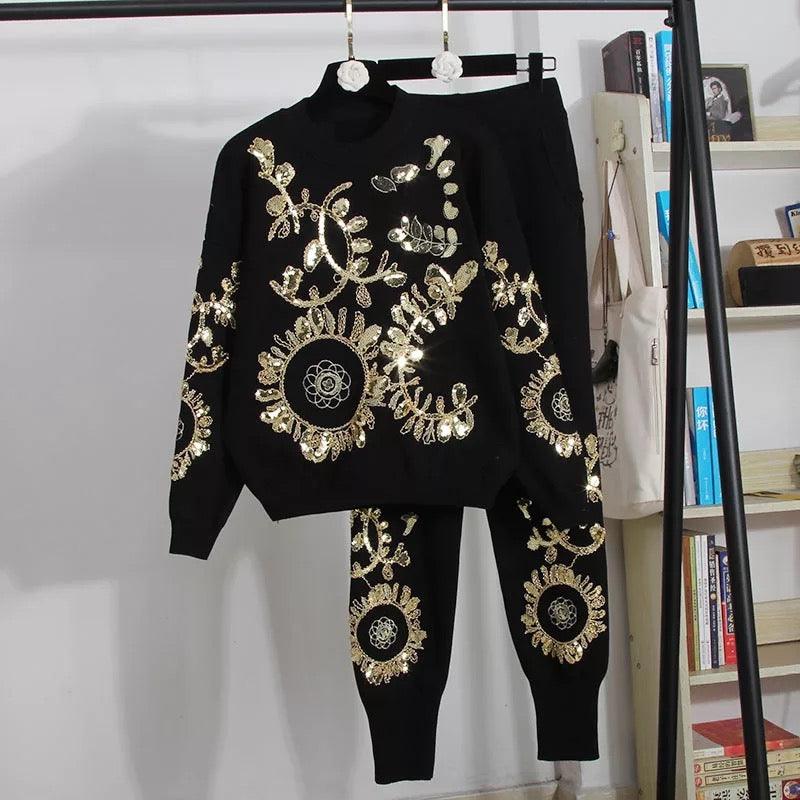 Sibel Luxury Embroidered Tracksuit In Black