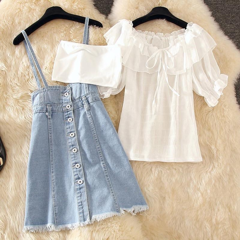 Teder Coord Set in White and Blue