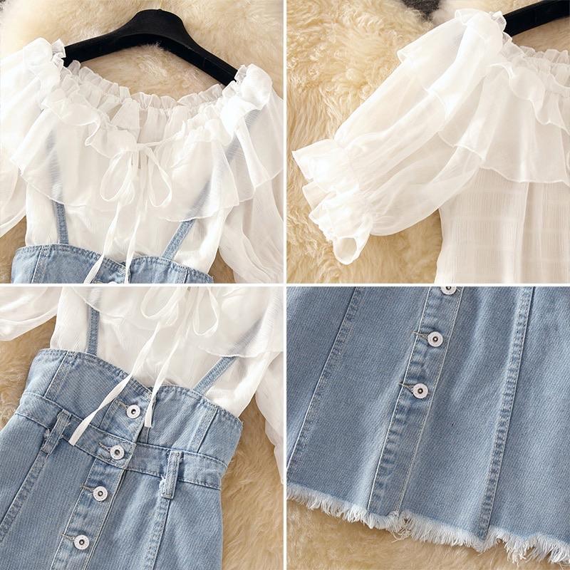 Teder Coord Set in White and Blue