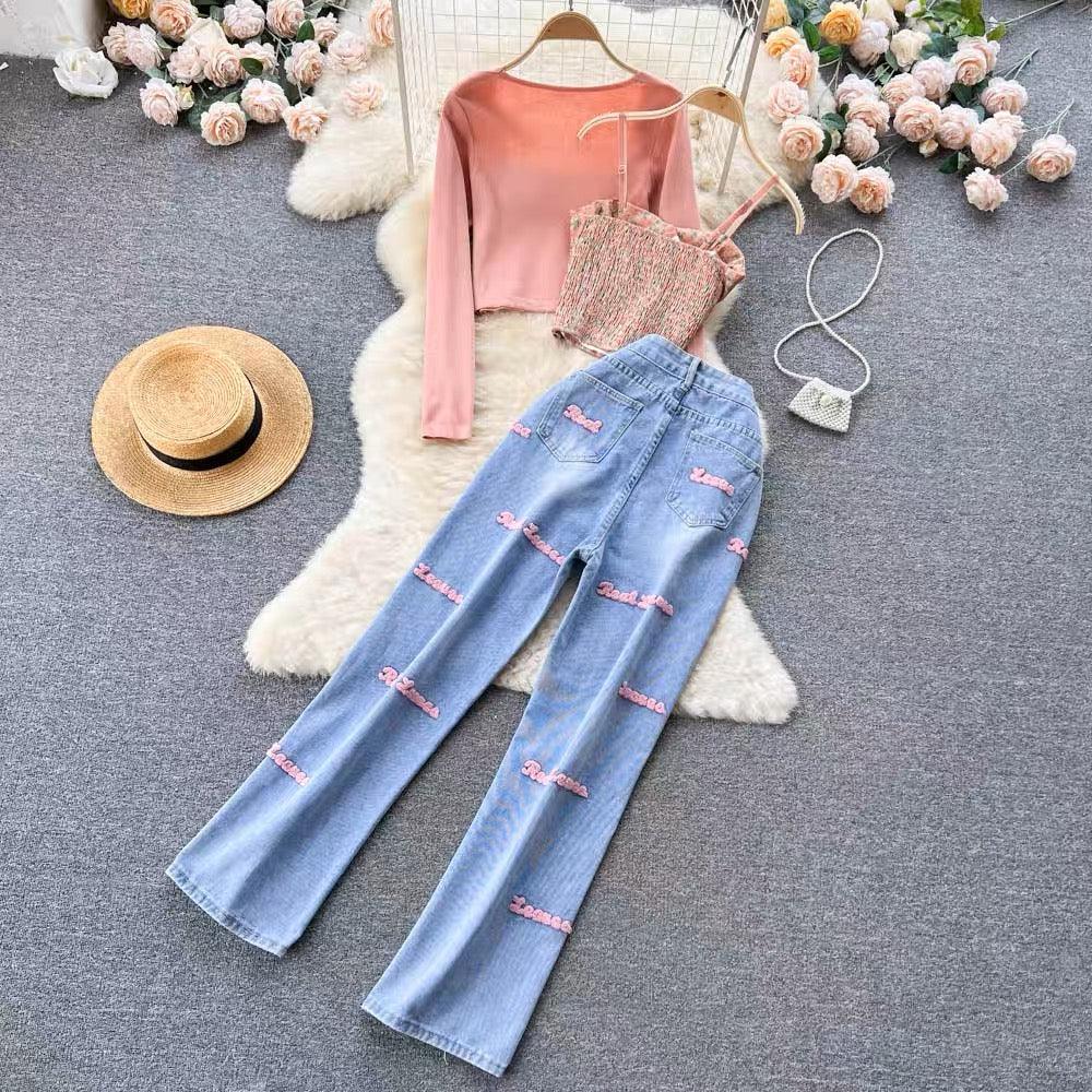 Simian Set of Top, Cape and Denims In Peach