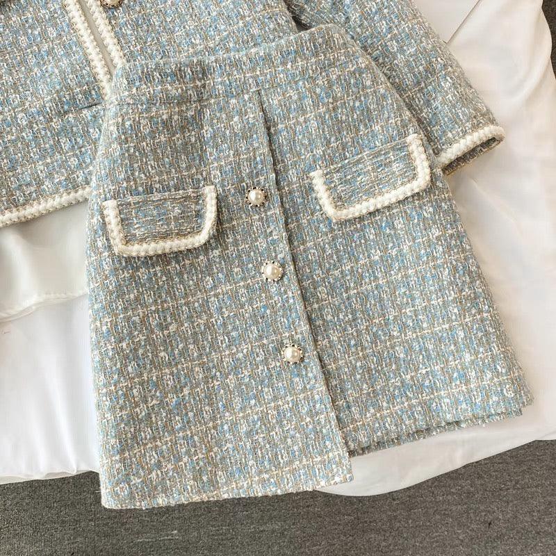 Hazel Statement Coord Set - Tweed In Ice Blue