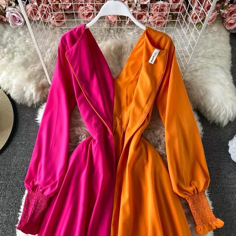 Colour Block Maxi Dress In Pink and Orange