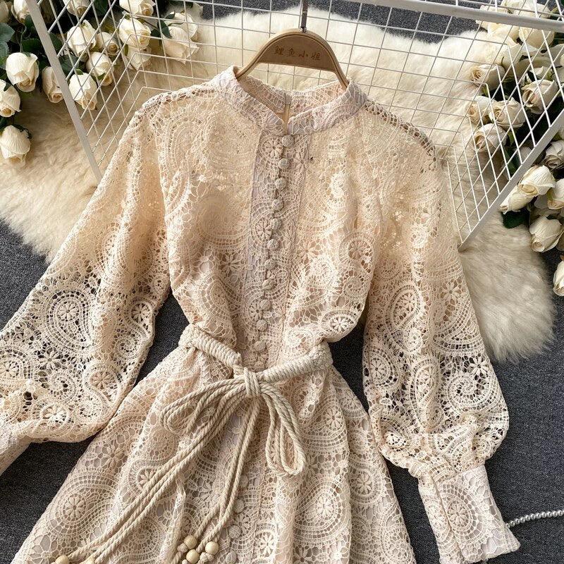 Mexicano Luxury Lace Dress In Beige