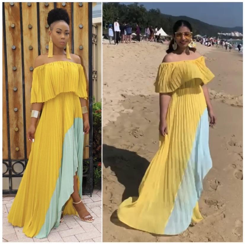 Mosley Pleated Holiday Maxi In Yellow and Blue