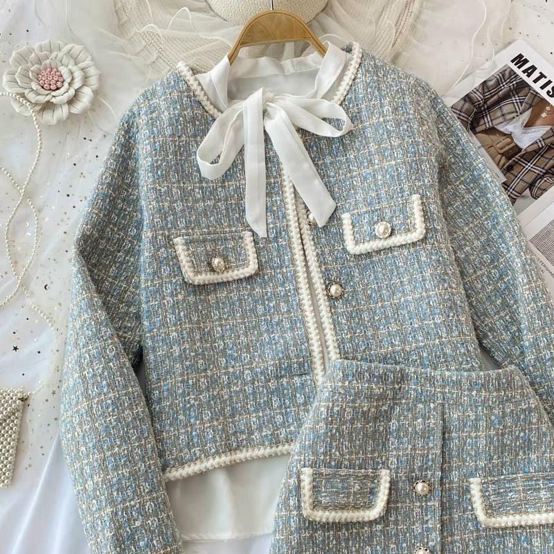 Hazel Statement Coord Set - Tweed In Ice Blue