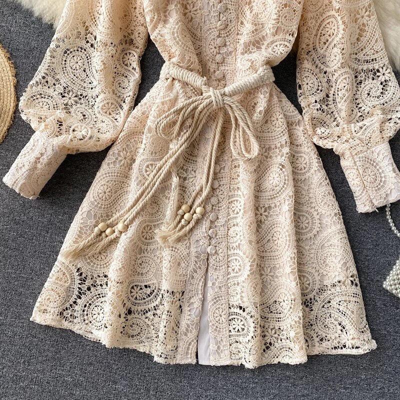 Mexicano Luxury Lace Dress In Beige