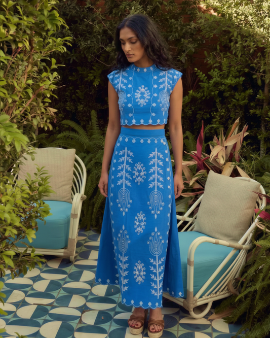 Louella Summer Set of Top and Skirt In Blue
