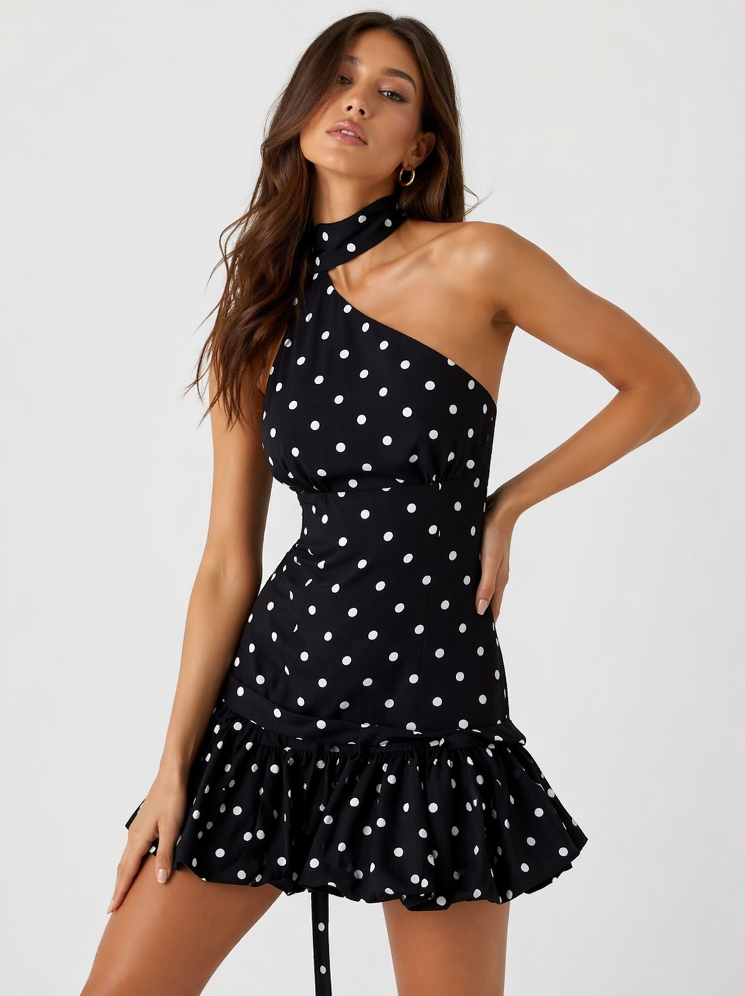 Iris Balloon Polka Mini Dress With Belt