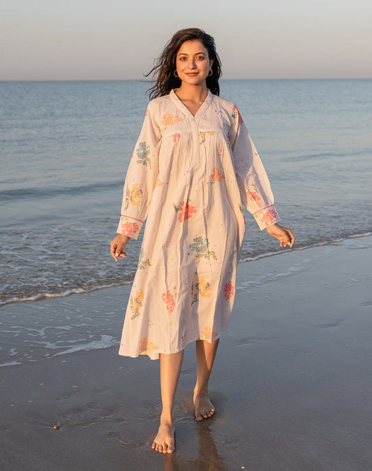 Pixel Petal Cream Dress