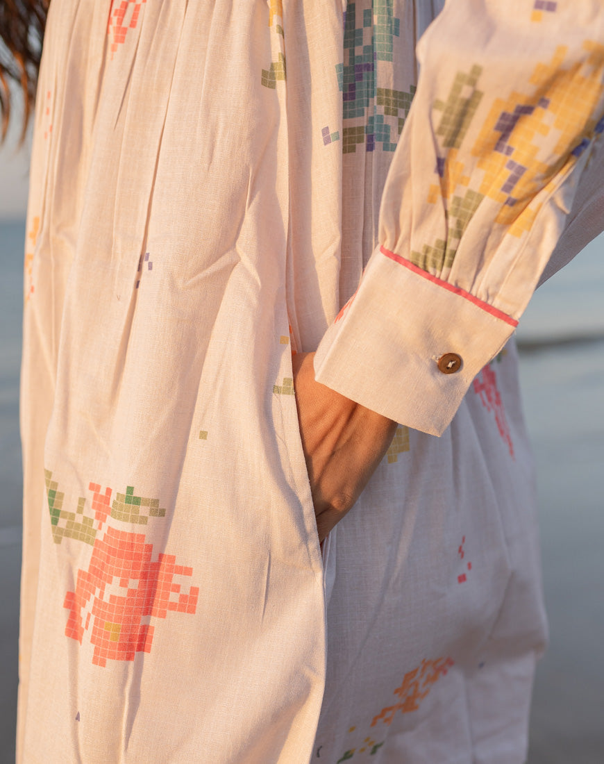 Pixel Petal Cream Dress