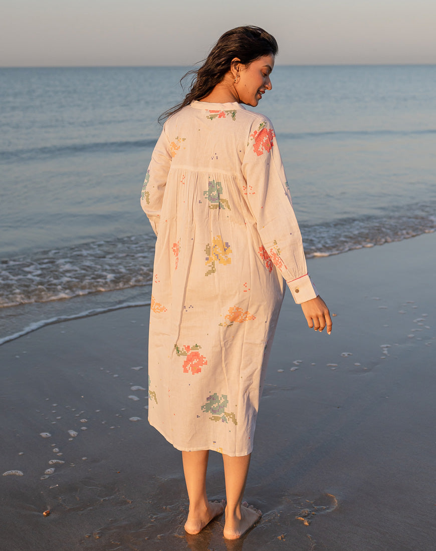 Pixel Petal Cream Dress