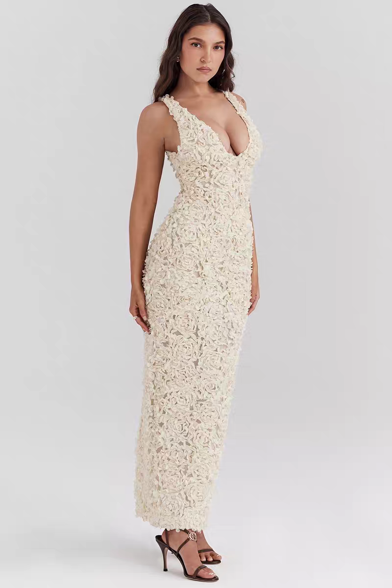 Cosmos Luxe 3D Floral Maxi Dress
