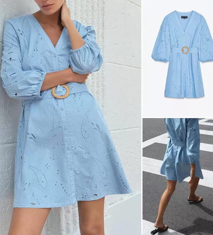 Donella Eyelet Mini Dress With Belt